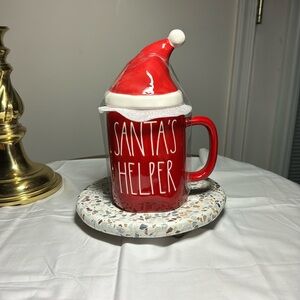 Rae Dunn Santa’s Helper coffee/tea mug with Santa hat topper